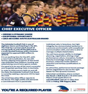 The Adelaide Football Club is seeking a new CEO.