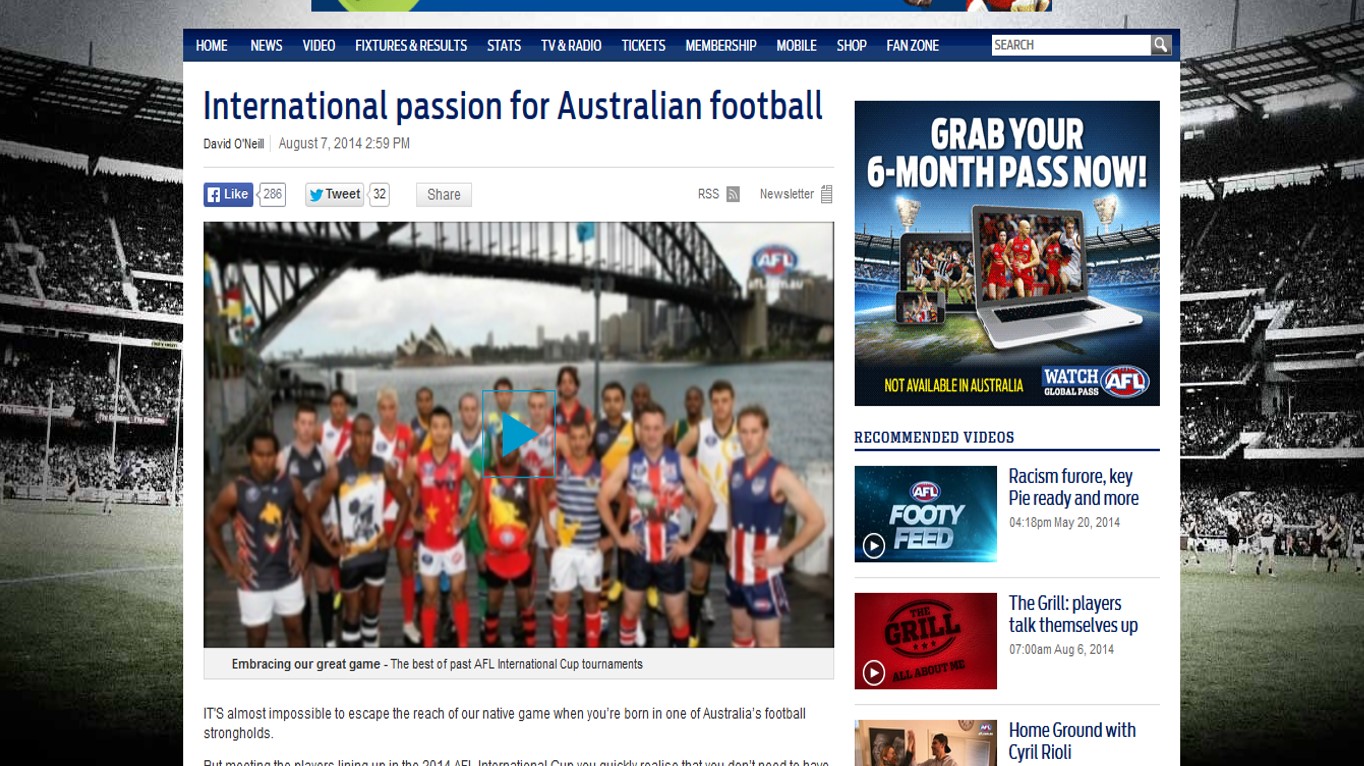 International passion for Australian football