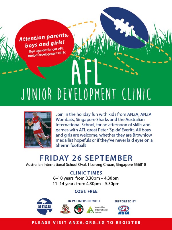 Singapore to host AFL Junior Development Clinic, 26 Sept